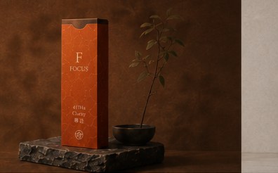 FOCUS 照見臥香:橘褐包裝立於石座