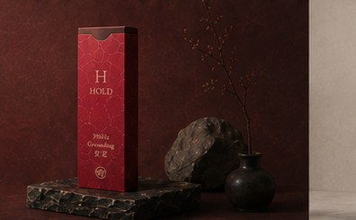 HOLD 歸定臥香:酒紅包裝立於石座